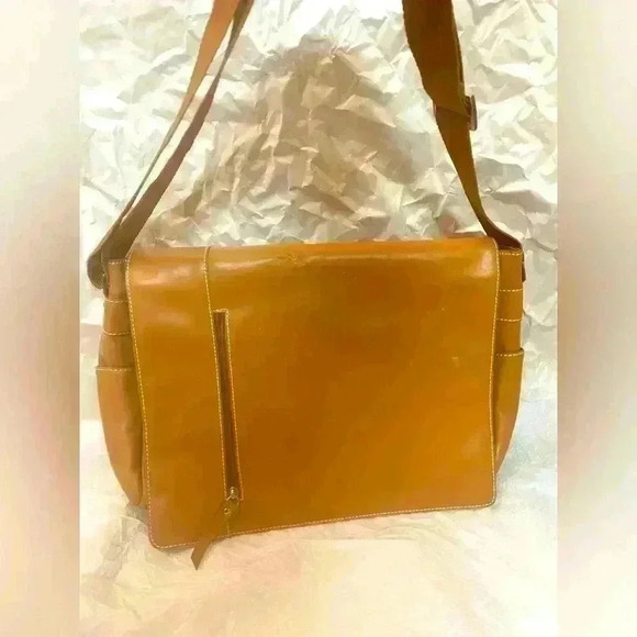 Kingport Industries Camel Leather Messenger‎ Crossbody Handbag Bag - Picture 1 of 16